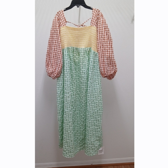 ASOS | Dresses | Asos Design Green Yellow Orange Gingham Colorblock ...